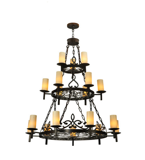 Meyda Lighting Newcastle 48" 18-Light 3-Tier Coffee Bean Chandelier With Beige Opal Shade