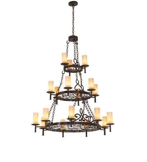 Meyda Lighting Newcastle 48" 18-Light 3-Tier Old Copper Pot Chandelier With Beige Sahara Taupe Idalight Shade
