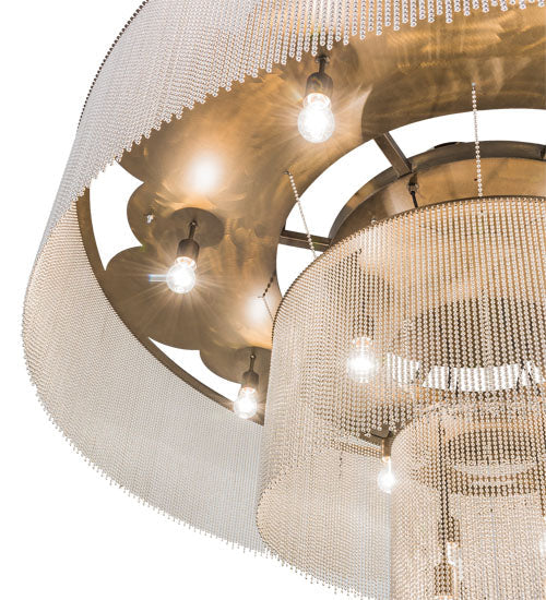 Meyda Lighting Niagara 72" 16-Light Antique Copper Flush Mount Light With Stainless Steel Chain Shade