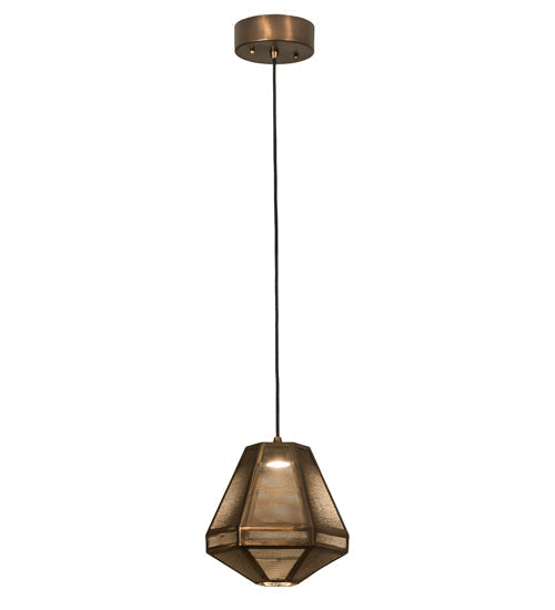 Meyda Lighting Nidos 10" Antique Copper Struttura Mini Pendant Light With Perforated Metal Shade