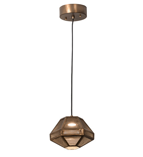 Meyda Lighting Nidos 9" Antique Copper Struttura Mini Pendant Light With Perforated Metal Shade