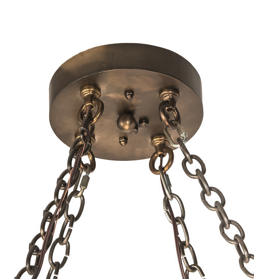 Meyda Lighting Northwoods Bear at Dusk 66" 12-Light Antique Copper Inverted Pendant Light With Amber Mica Shade Glass