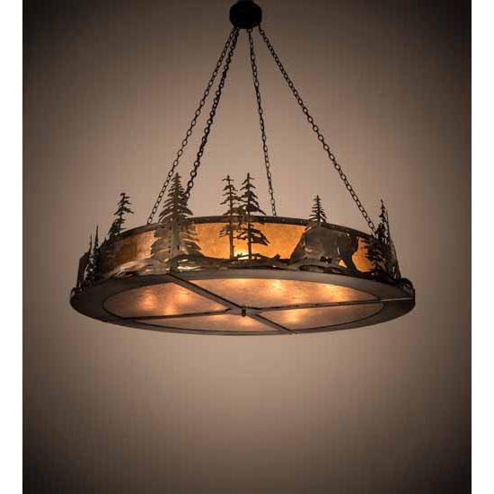 Meyda Lighting Northwoods Bear at Dusk 67" 12-Light Black Inverted Pendant Light With Silver Mica Shade Glass