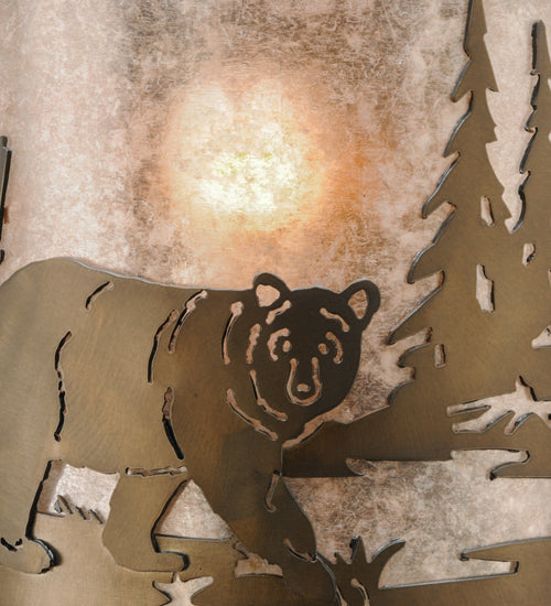 Meyda Lighting Northwoods Bear at Lake 12" Antique Copper Wall Sconce With Silver Mica Shade Glass