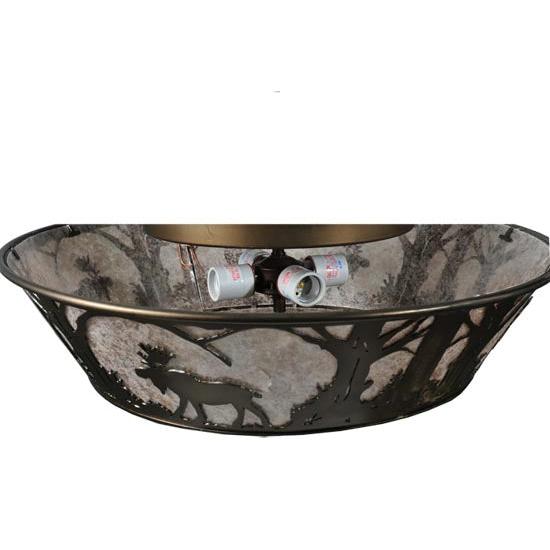 Meyda Lighting Northwoods Moose at Dawn 22" 4-Light Antique Copper Flush Mount Light With Silver Mica Shade Glass