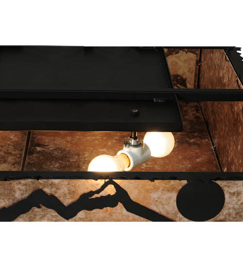 Meyda Lighting Northwoods Wolf on the Loose 51" 8-Light Textured Black Flush Mount Light With Silver Mica Shade Glass
