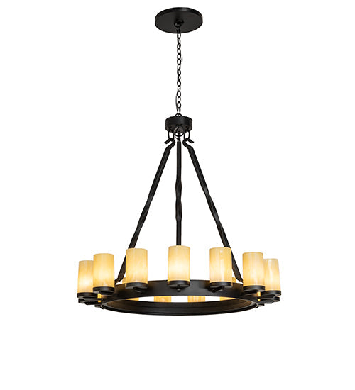 Meyda Lighting Noziroh Ring 42" 15-Light Textured Black Chandelier With Beige Botticino Idalight Shade