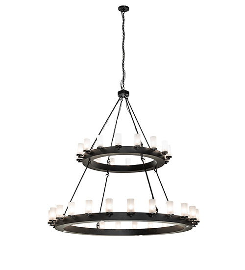 Meyda Lighting Noziroh Ring 72" 48-Light 2-Tier Textured Black Chandelier With Frosted Seeded Shade Glass