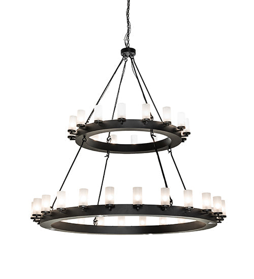 Meyda Lighting Noziroh Ring 72" 48-Light 2-Tier Textured Black Chandelier With Frosted Seeded Shade Glass