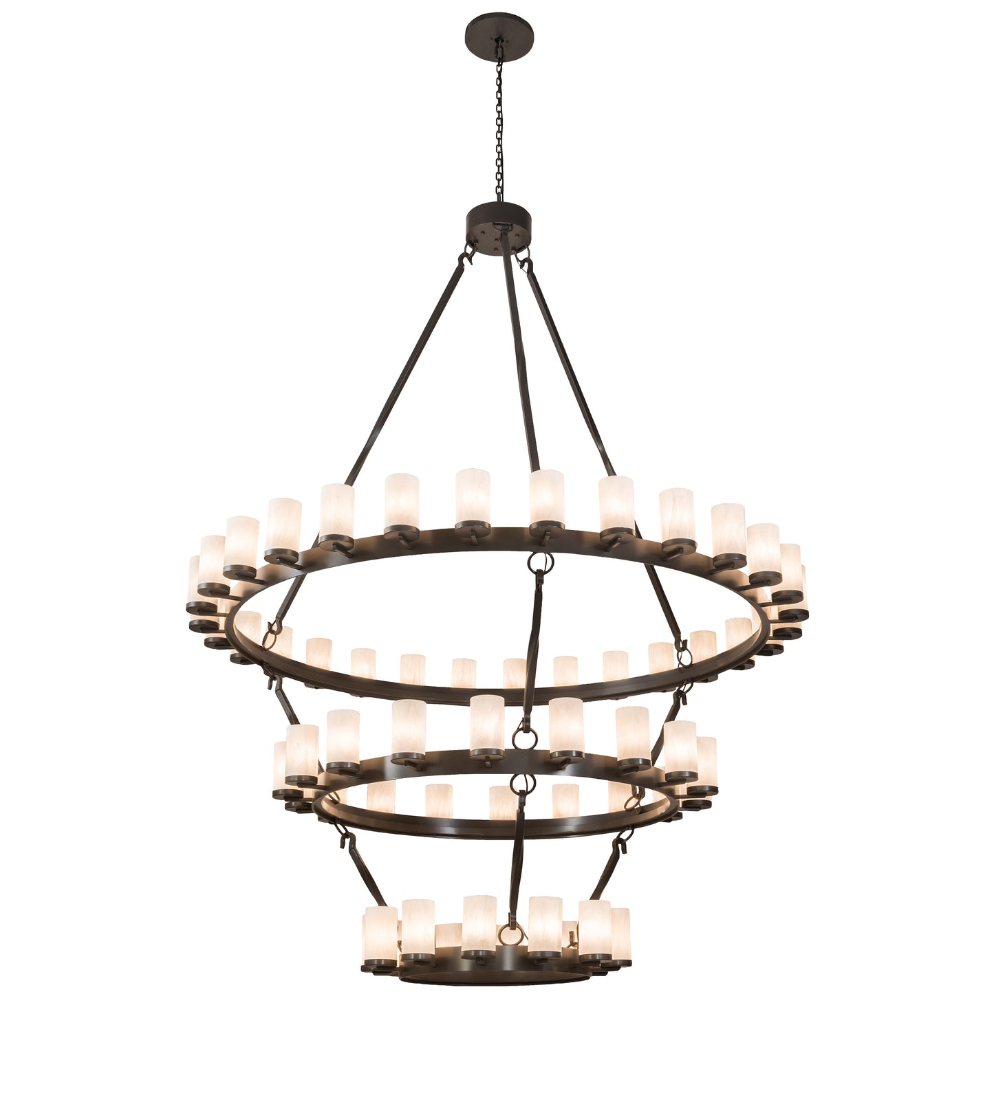 Meyda Lighting Noziroh Ring 84" 60-Light 3-Tier Timeless Bronze Chandelier With Whitestone Idalight Shade