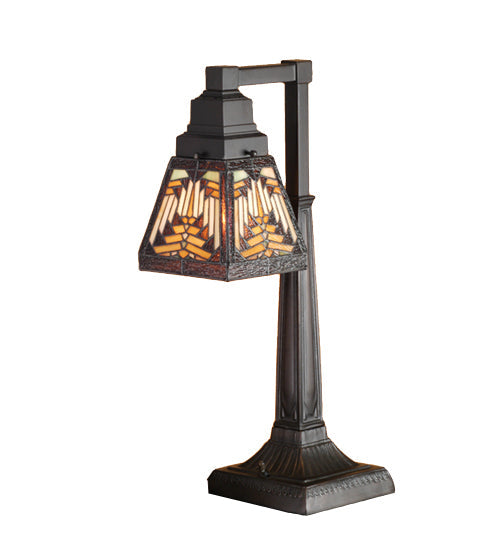 Meyda Lighting Nuevo 20" Mahogany Bronze Mission Desk Table Lamp With Multi-Colored Shade Glass