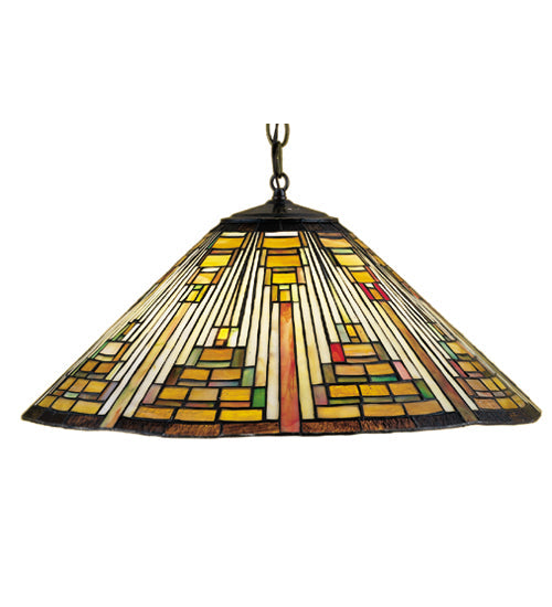 Meyda Lighting Nuevo 22" Mahogany Bronze Cone Pendant Light With Multi-Colored Stained Shade Glass