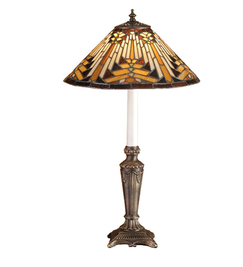 Meyda Lighting Nuevo 22" Mahogany Bronze Mission Buffet Table Lamp With Multi-Colored Shade Glass
