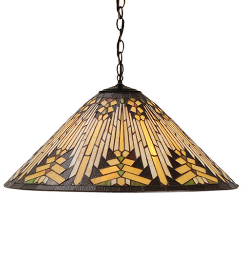 Meyda Lighting Nuevo Mission 22" Mahogany Bronze Pendant Light With Multi-Colored Stained Shade Glass