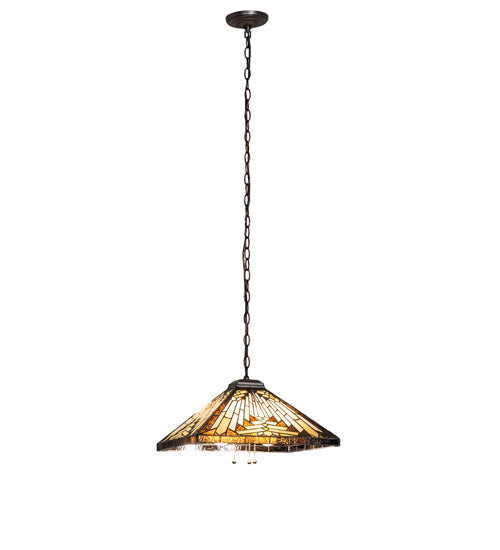 Meyda Lighting Nuevo Mission 24" 3-Light Mahogany Bronze Pendant Light With Multi-Colored Shade Glass
