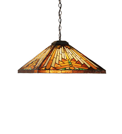 Meyda Lighting Nuevo Mission 24" Mahogany Bronze Pendant Light With Multi-Colored Stained Shade Glass