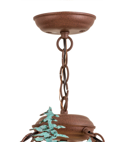 Meyda Lighting Nuevo Mission 34" 5-Light Rust & Green Trees Tall Pines Chandelier With Multi-Colored Shade Glass