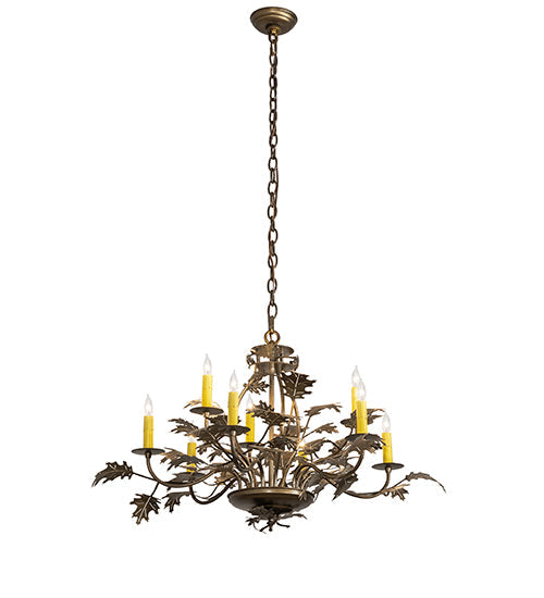 Meyda Lighting Oak Leaf 32" 9-Light Antique Copper Chandelier With Ivory Faux Candlelight