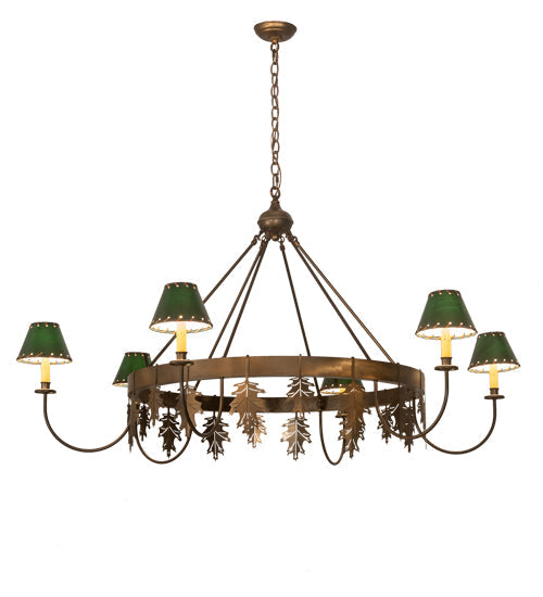 Meyda Lighting Oak Leaf 57" 6-Light Antique Copper Chandelier With Green Shade