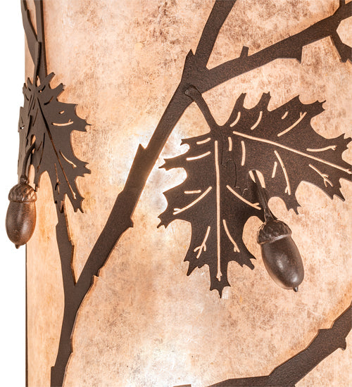Meyda Lighting Oak Leaf & Acorn 10" 2-Light Cafe Noir Wall Sconce With Silver Mica Shade Glass
