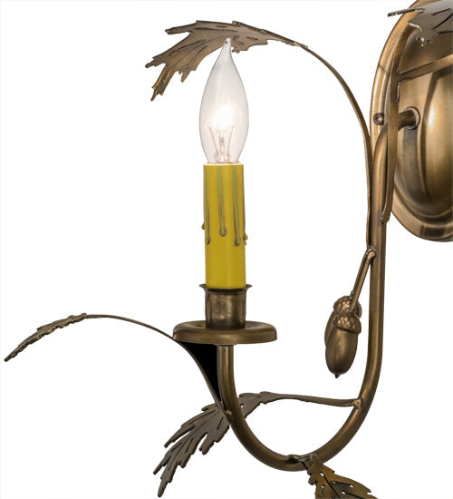 Meyda Lighting Oak Leaf & Acorn 11" Burnished Antique Copper Wall Sconce With Amber Faux Candlelight