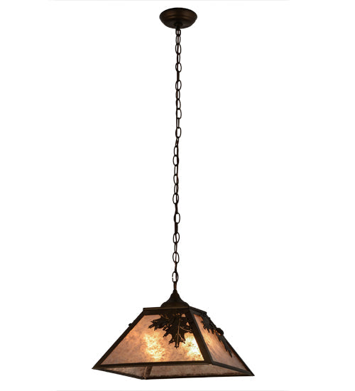 Meyda Lighting Oak Leaf & Acorn 22" 2-Light Antique Copper Pendant Light With Silver Mica Shade Glass