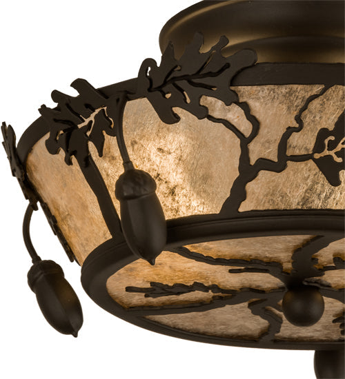 Meyda Lighting Oak Leaf & Acorn 250665 10" 2-Light Oil Rubbed Bronze Flush Mount Light With Silver Mica Shade Glass