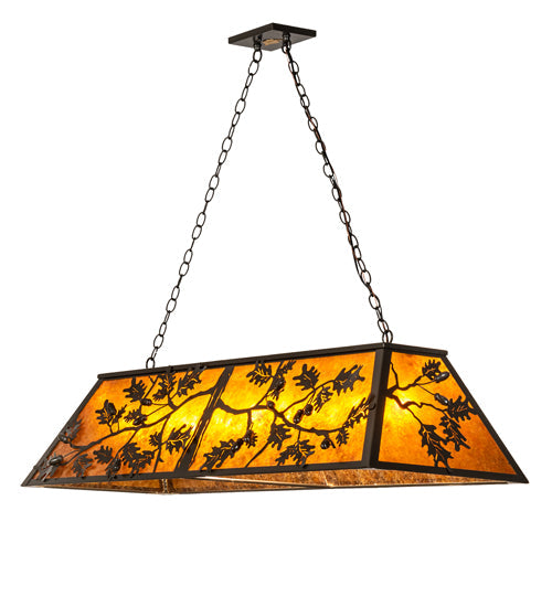 Meyda Lighting Oak Leaf & Acorn 54" 9-Light Timeless Bronze Island Pendant Light With Amber Mica Shade Glass