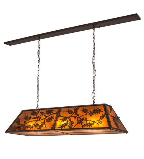 Meyda Lighting Oak Leaf & Acorn 72" 9-Light Antique Copper Island Pendant Light With Amber Mica & Silver Mica Shade Glass
