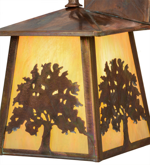 Meyda Lighting Oak Tree 8" Vintage Copper Hanging Wall Sconce With Beige Iridescent Shade Glass