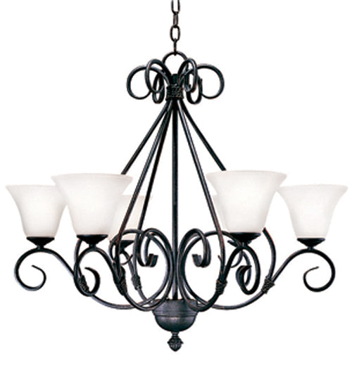 Meyda Lighting Olivia 30" 6-Light Chestnut Chandelier With Frosted White Opal Shade Glass