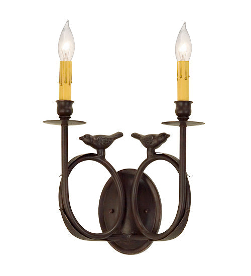 Meyda Lighting Ornith 12" 2-Light Blackwash Wall Sconce With Amber Faux Candlelight