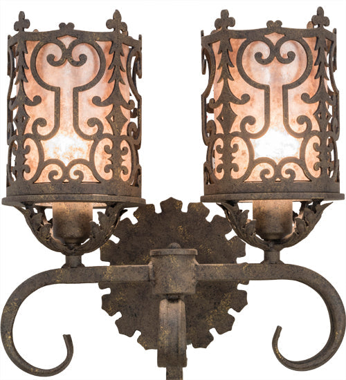 Meyda Lighting Oskar 16" 2-Light Antiquity Wall Sconce With Silver Mica Shade Glass
