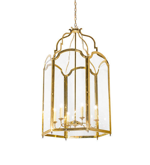 Meyda Lighting Ouro 36" 6-Light Polished Brass Pendant Light With Clear Shade Glass