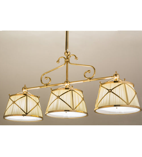 Meyda Lighting Ouro 70" 9-Light 3-Arm Polished Brass Island Pendant Light With Beige Fabric Shade