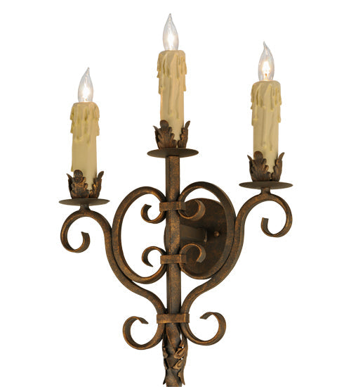 Meyda Lighting Palmira 16" 3-Light Coffee Bean Wall Sconce With Ivory Faux Candlelight