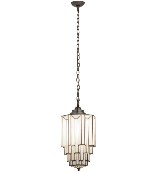 Meyda Lighting Paramount 12" Antique Iron Gate Pendant Light With White Art Shade Glass