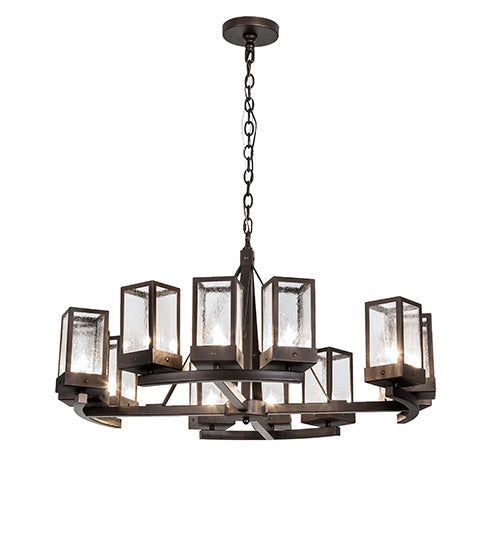 Meyda Lighting Parker Henry 36" 12-Light Mahogany Bronze Chandelier With Clear Seeded Shade Glass