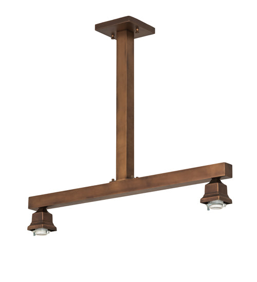 Meyda Lighting Parker Poppy 39" 2-Light Light Craftsman Brown Island Pendant Light With Multi-Colored Shade Glass