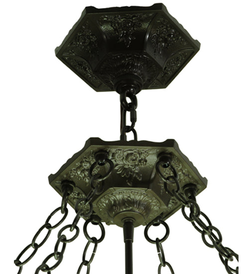 Meyda Lighting Peaches 49" 4-Light Timeless Bronze Ceiling Inverted Pendant Light With Amber & Beige Shade Glass