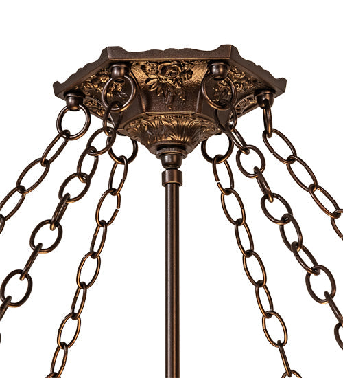 Meyda Lighting Peaches 49" 6-Light Mahogany Bronze Inverted Pendant Light With Amber & Beige Stained Shade Glass