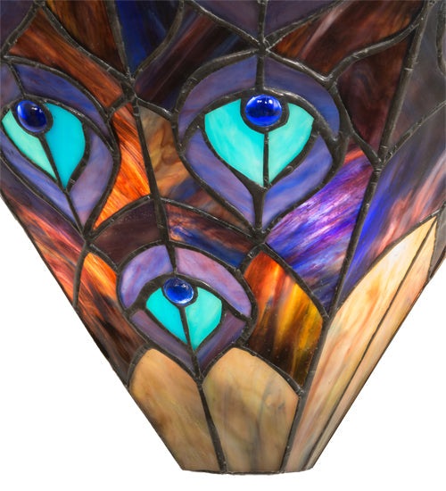 Meyda Lighting Peacock 14" 2-Light Wall Sconce With Multi-Colored Shade Glass
