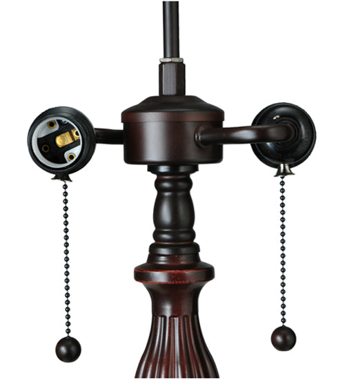 Meyda Lighting Peacock Feather 23" 2-Light Mahogany Bronze Lace Table Lamp With Multi-Colored Shade Glass