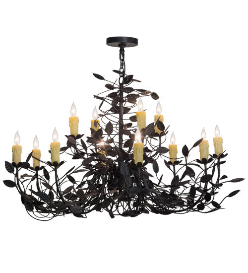 Meyda Lighting Pear Leaf 42" 12-Light Black Chandelier With Ivory Faux Candlelight