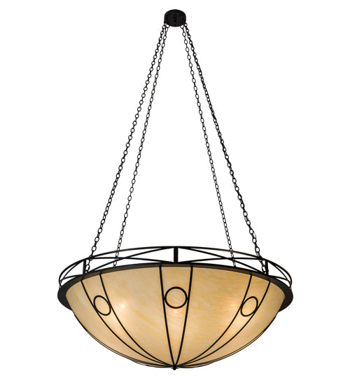 Meyda Lighting Pelican Bay 60" 8-Light Solar Black Inverted Pendant Light With Beige Sahara Taupe Idalight Shade Glass