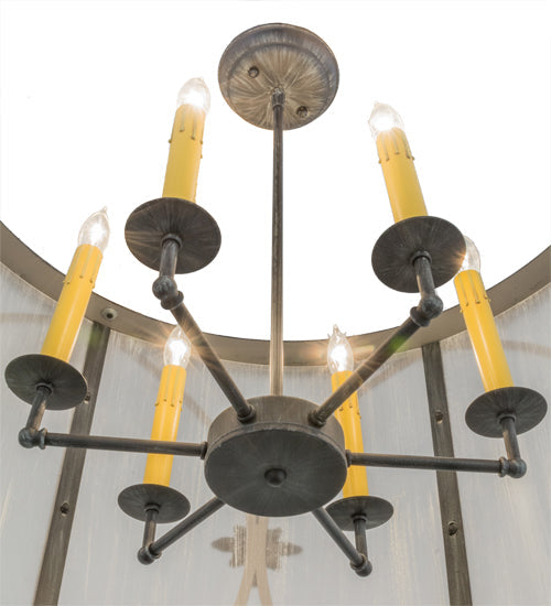 Meyda Lighting Penelope 36" 6-Light Antique Iron Gate Pendant Light With White Contrail Mist Idalight Shade