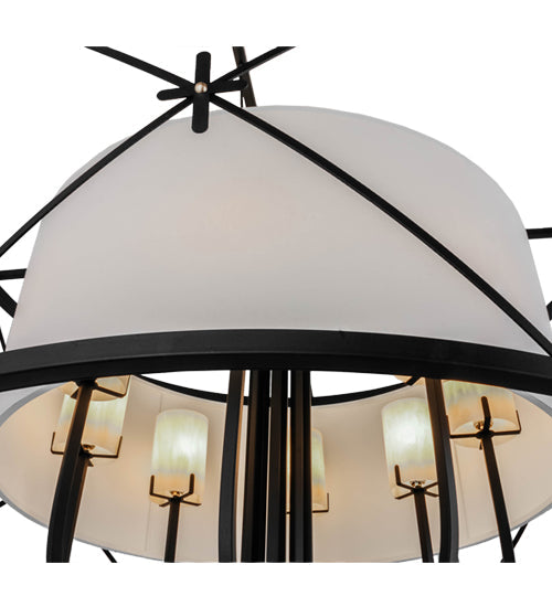 Meyda Lighting Penelope 60" 8-Light Black Pendant Light With Natural Textrene Shade Glass