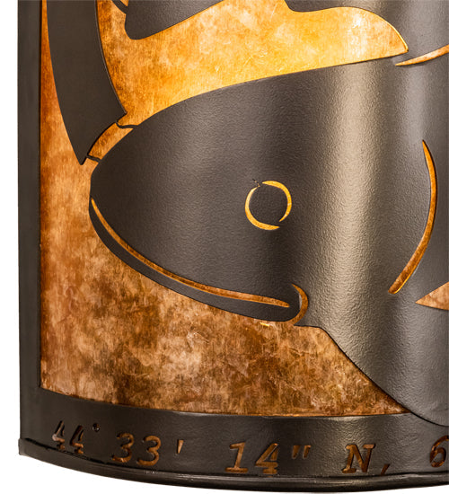 Meyda Lighting Personalized 10" 2-Light Oil Rubbed Bronze Q Fish Wall Sconce With Amber Mica Shade Glass