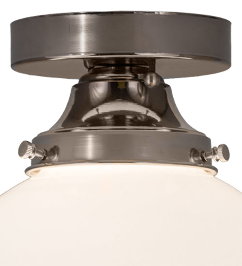 Meyda Lighting Personalized 10" Polished Nickel "Ask" Deli Orb Flush Mount Light With White Shade Glass