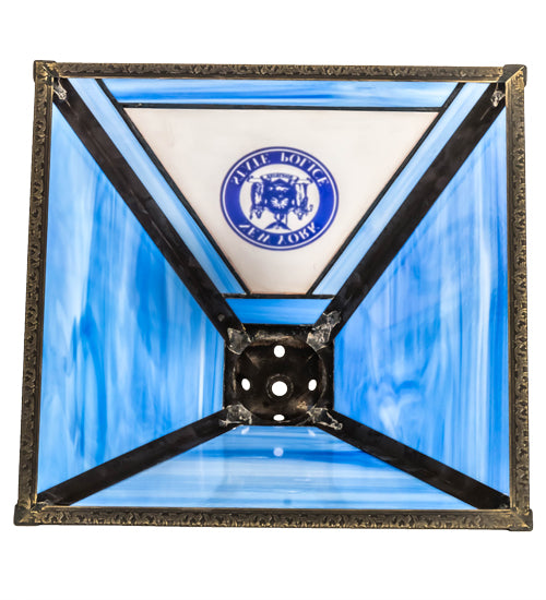 Meyda Lighting Personalized 18" State Trooper Craftsman Brown Frame With Blue & White Shade Glass